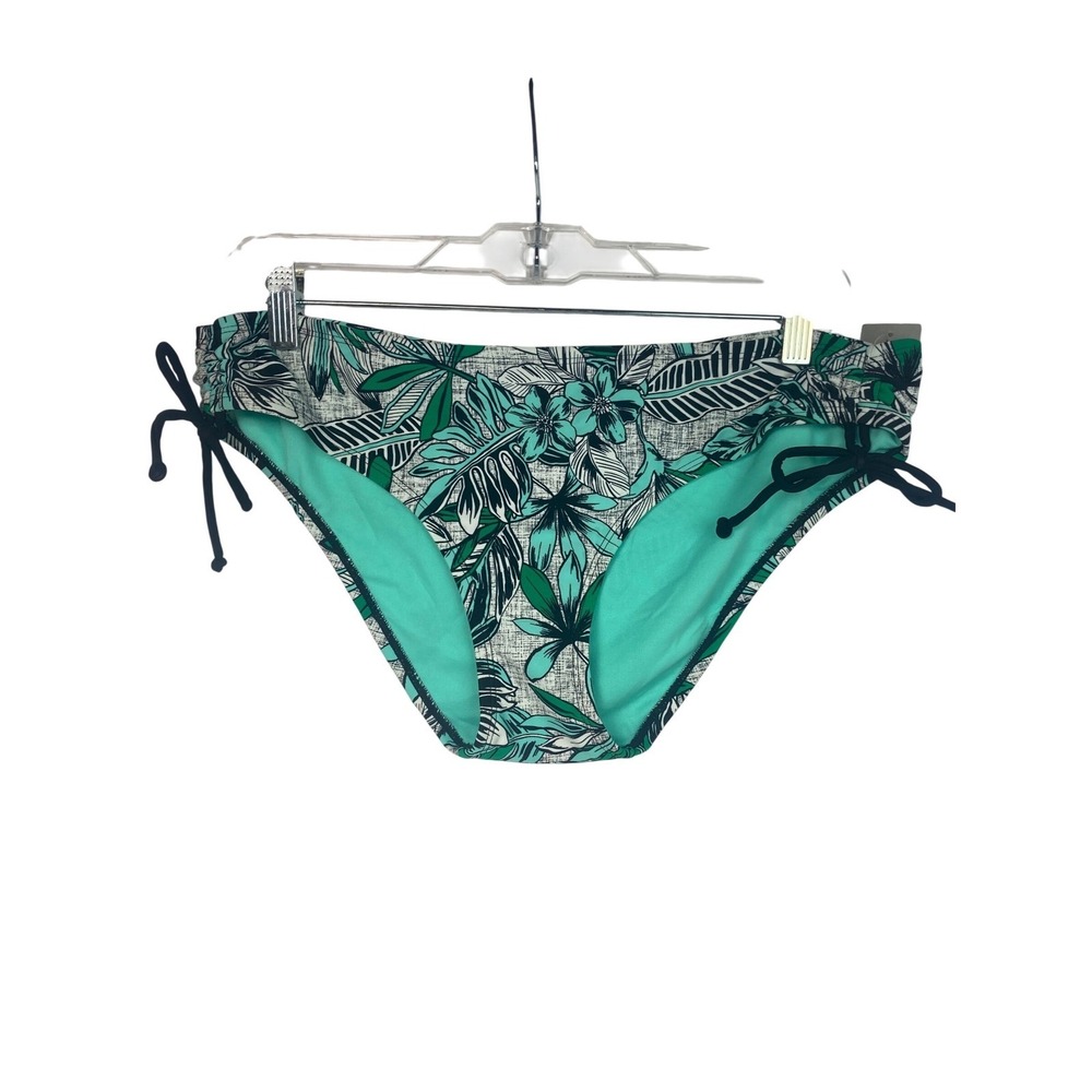 Women's Bikini Bottom XL Green Tropical Print Tie Side Hipster Swim Bottom NWT - Picture 3 of 9